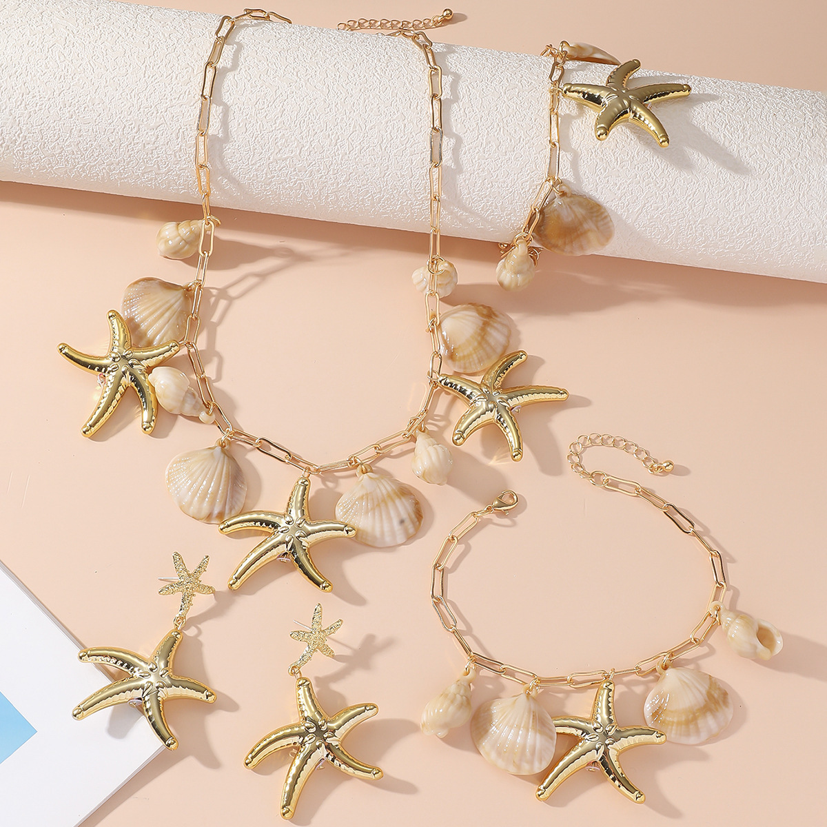 Starfish bracelet earrings anklet set feminine starfish pendant internet famous necklace