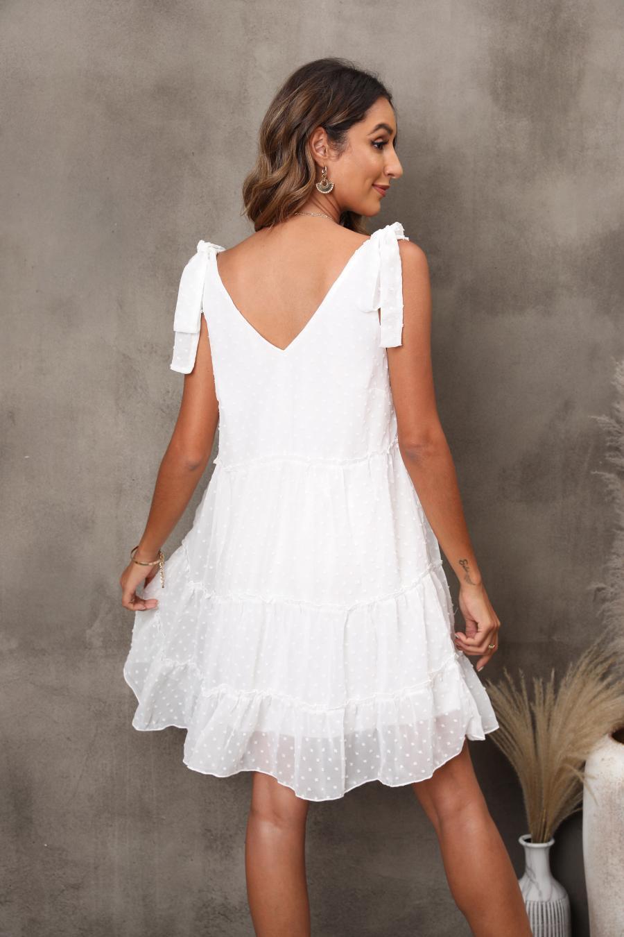 Summer dress Summer womens lace up sweet chiffon skirt white Slip dress