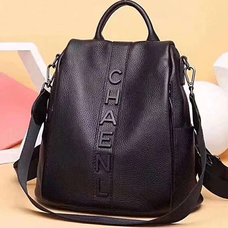 Fashion genuine leather women s trendy simple style large capacity versatile backpack commuting and traveling bag