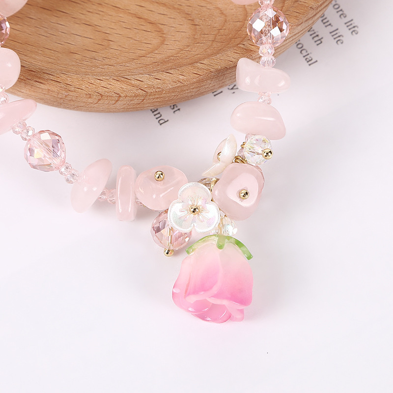 pink irregular stone crystal for girls, lotus seed pendant board, flower copper plated bracelet