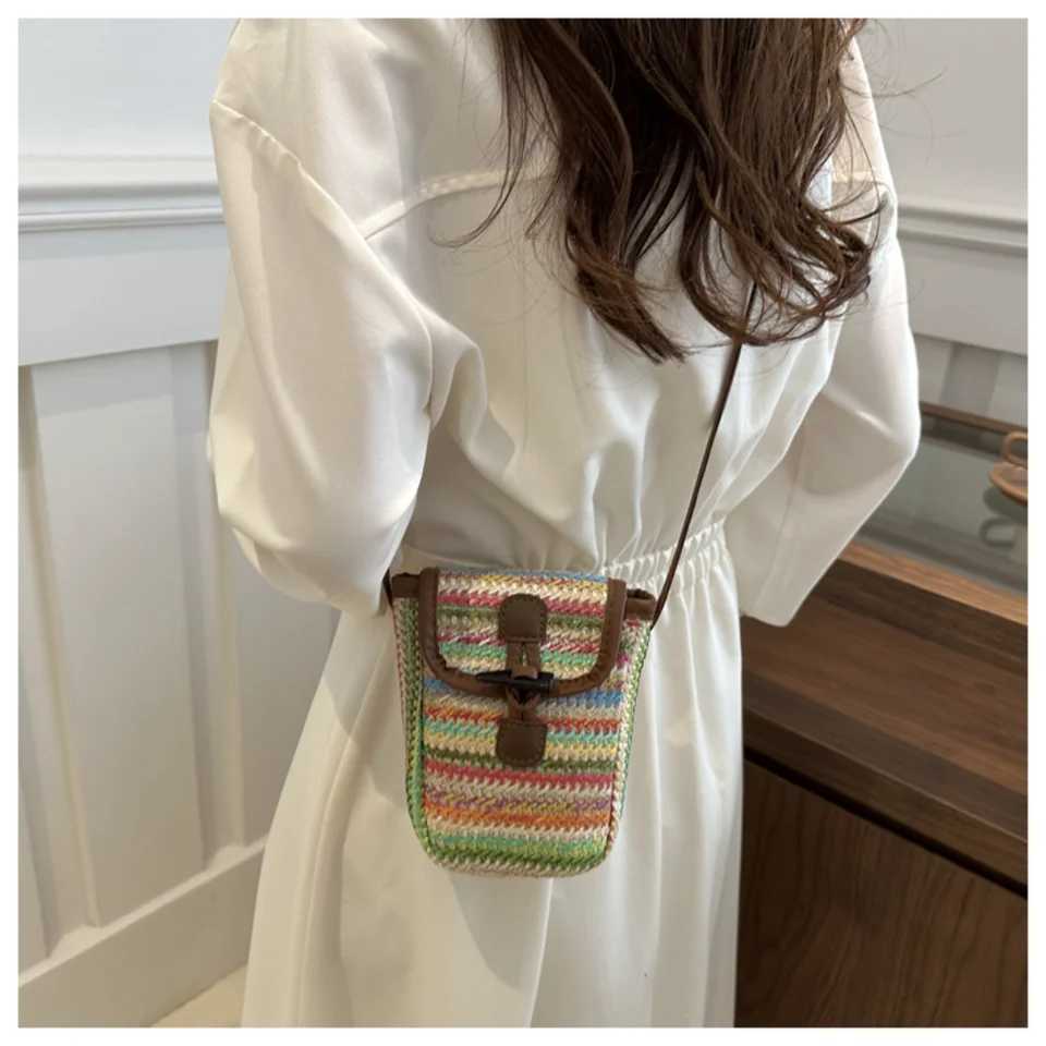 Small Straw Crossbody Bags Cell Phone Purses For Women Summer Beach Handmade Woven Shoulder Bag Vacation Card Holder Bag Wallet W250524