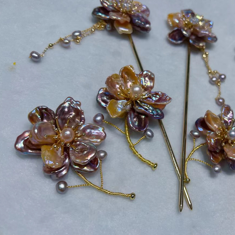 Chic Vintage Style Women's Flower Pin with Real Pearls for Earrings Accessory Collection