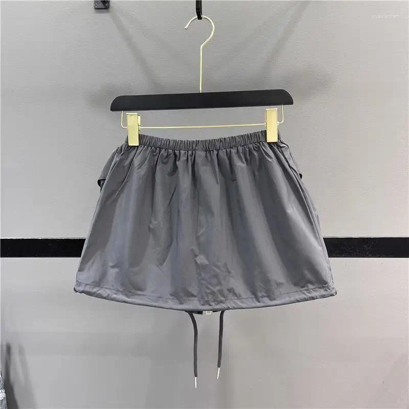 Skirts 2025 Summer Y2K Low-Rise Cargo Mini Skirt - Adjustable Drawstring & Zipper Detail With Big Pockets Girl Casual Outfit