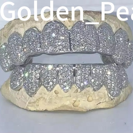 925 Silver Iced Out Moissanite Grillz 10 Top 10 Bottom Hip Hop Jewelry Rapper lux Grillz Diamond Teeth Custom Moissanite Grillz