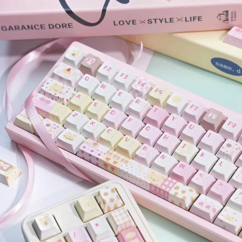 Cute Butter Bear Keycap SOA Cherry Profile PBT Keyca for DIY Mechanical Keyboard Pink Light Yellow Hand-painted Style Key Ca R250526