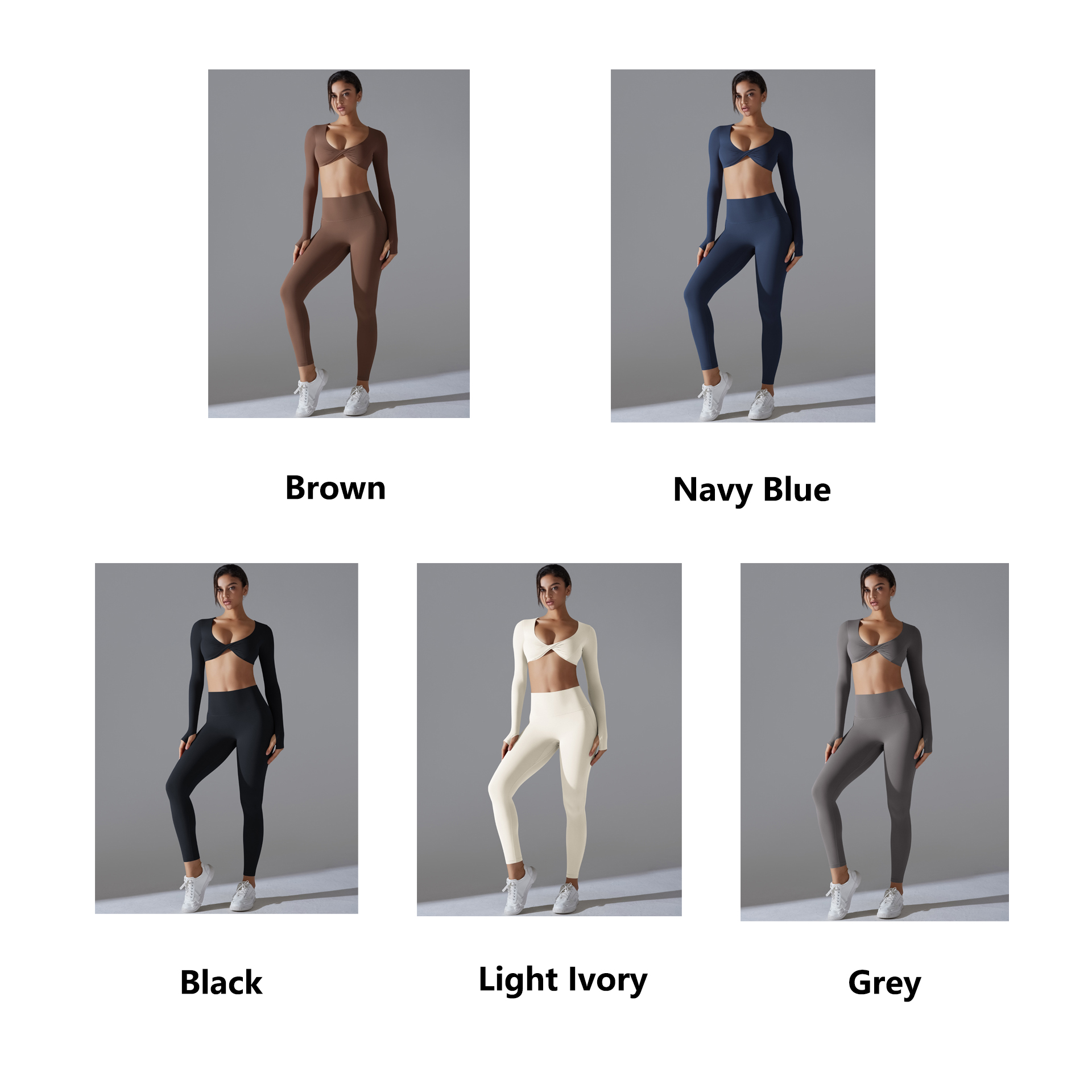 JJ-7071+7053 Workout Sports Set Front Twisted Crop Top Breathable Bootcut Legging Gym Fitness Wear 2 Piece Yoga Suits for Women
