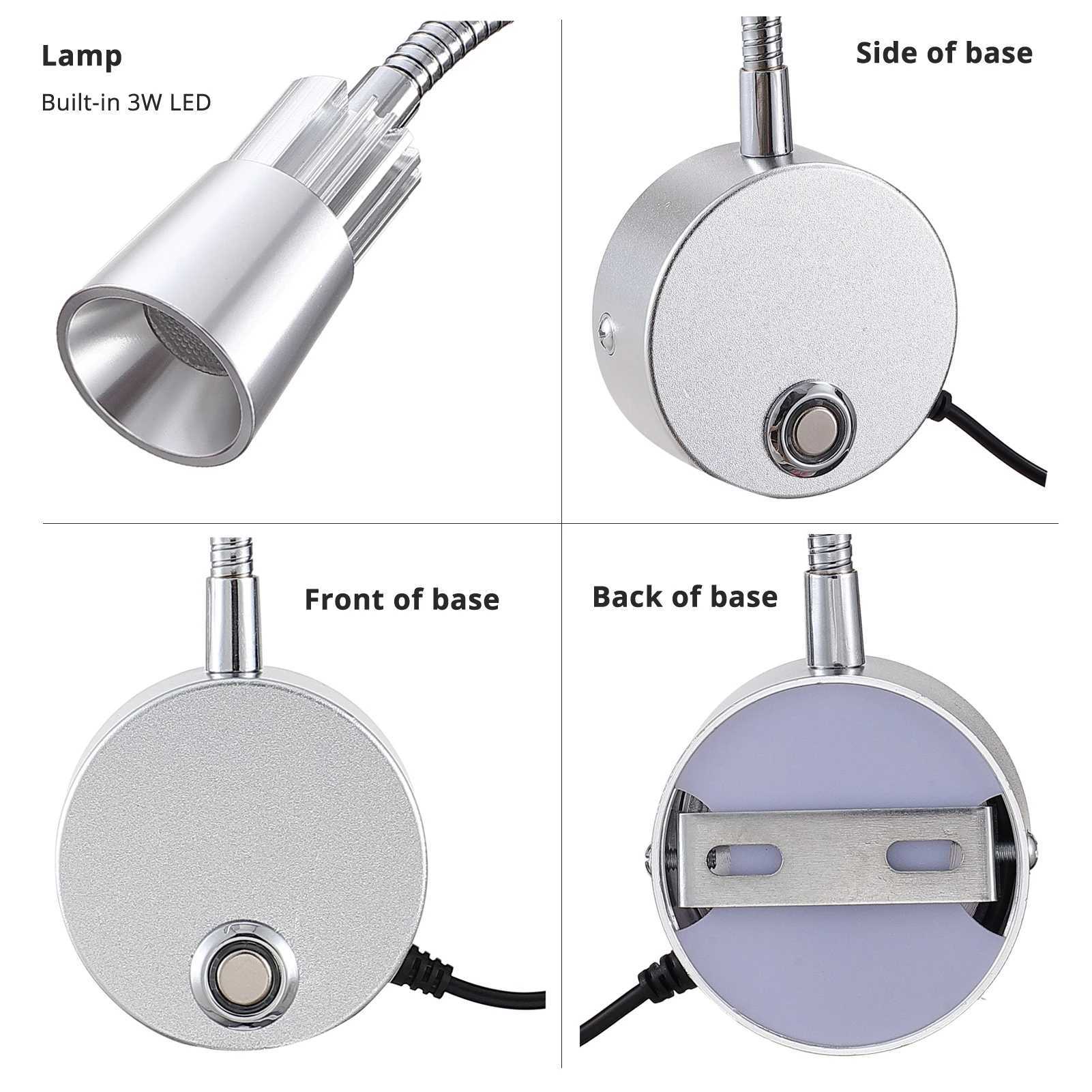 5V USB 3CCT Dimmable Wall Lamp CRI98 RG0 Bedside Reading Lamp Working Spot Light 15 Gooessneck AdjustableXJ250526