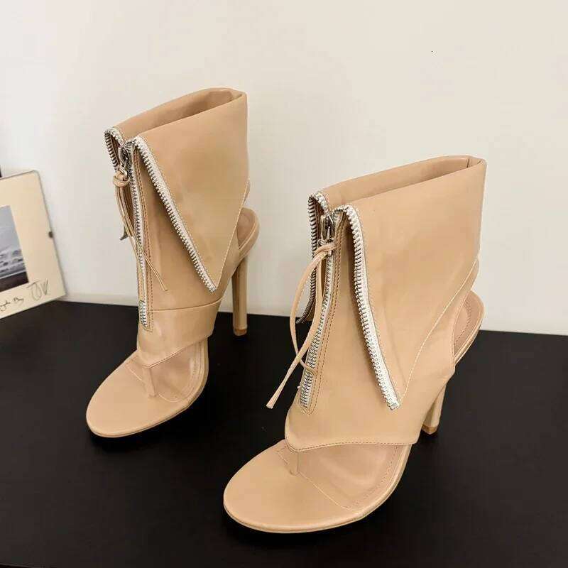 Eilyken Spring Autumn Design Sexy Peep Clip Toe Women Boots Thin High Heels Sandals Zipper Pole Dancing Stripper Shoes