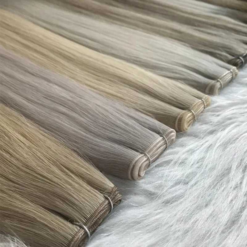 Genius Weft Human Hair Extensions 100G Double Drawn Blonde Bundles Invisible Straight Virgin Hair Weft Full End High Quality S25526