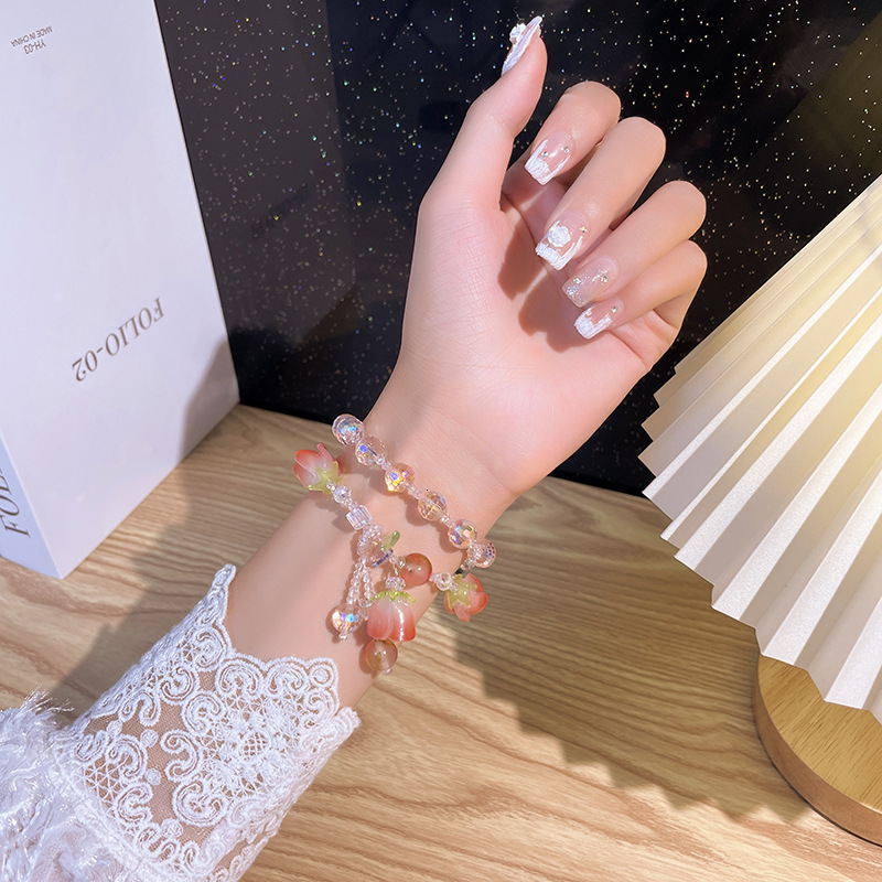 Plate Flower Crystal Bracelet Women's Copper Plated 14K Real Gold Handstring