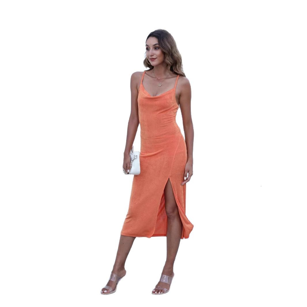 2025 Fashion Womens Spring New Style Elegant and Sexy Smooth Knitted Split Strap Dress