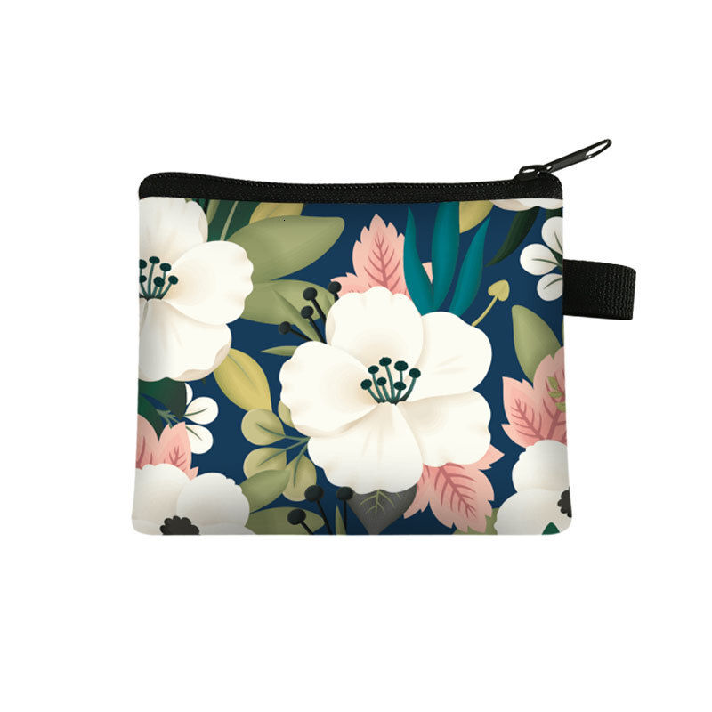 New floral petal mini wallet for women, portable key storage, coin exchange card, small square bag, designer men's key bag