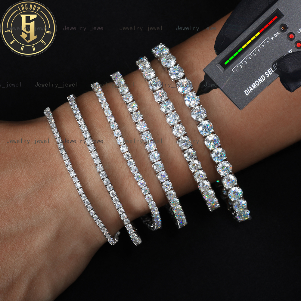 Fine Hip Hop Jewelry White Gold Plated 925 Sterling Silver VVS Moissanite Diamond Iced Out Tennis Chain Bracelet for Men Women