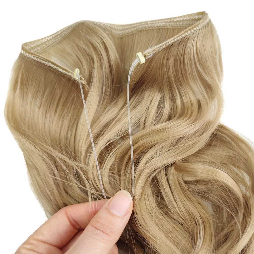 Synthetic One piece Hair Extensions No Clip No Glue Invisible 24inch Long Straight Wave Heat Resistant String Hairpiece S25526
