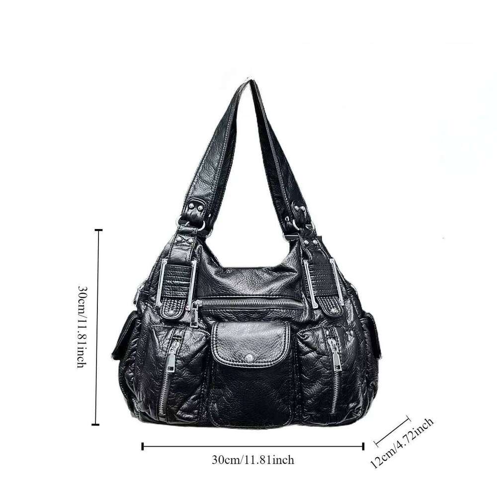 Women's Bags Designer Women's Fashion Y2k Hot Girl Distressed Tote Multi-Pocket Washed Vegan Leather Shoulder Bag