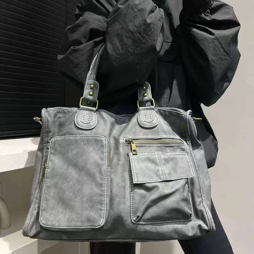Women's Bags Designer Ladies' Fashion Y2k Multi Pocket Hot Girl Washed Motorcycle Tote Bag Large Capacity Vintage Single Shoulder Handbag