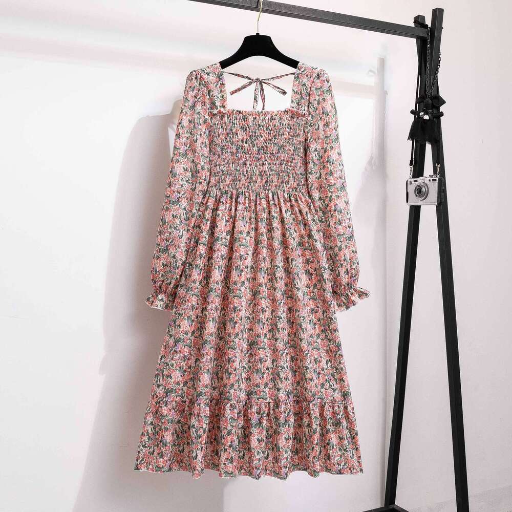 Backless Sexy Dress French Style Bell Floral Women Long Sleeve Chiffon Maxi Dress With Unique Design For Tea Break Sexy Flowy Dresses