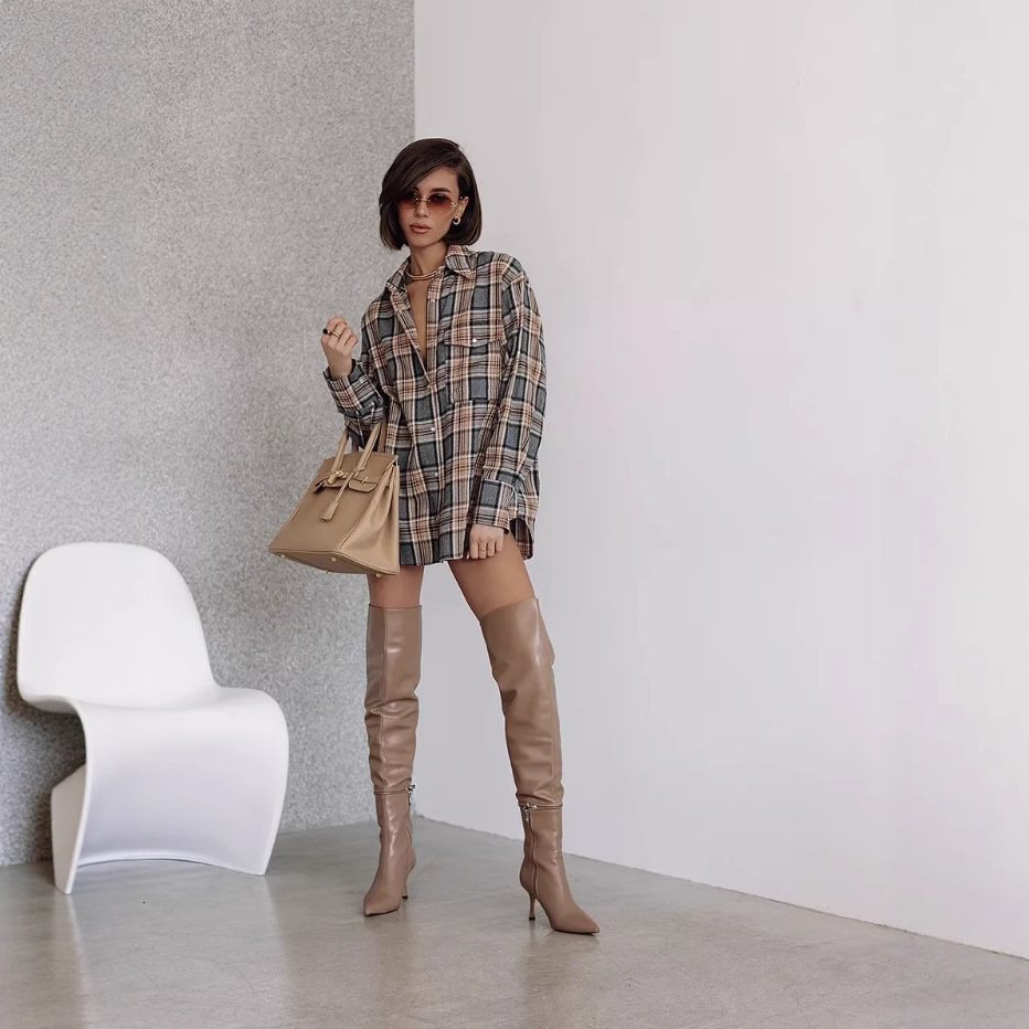 Designer's Summer Women's Loose Casual Mid Length Shirt 2025 New Long Sleeved Checkered Jacket