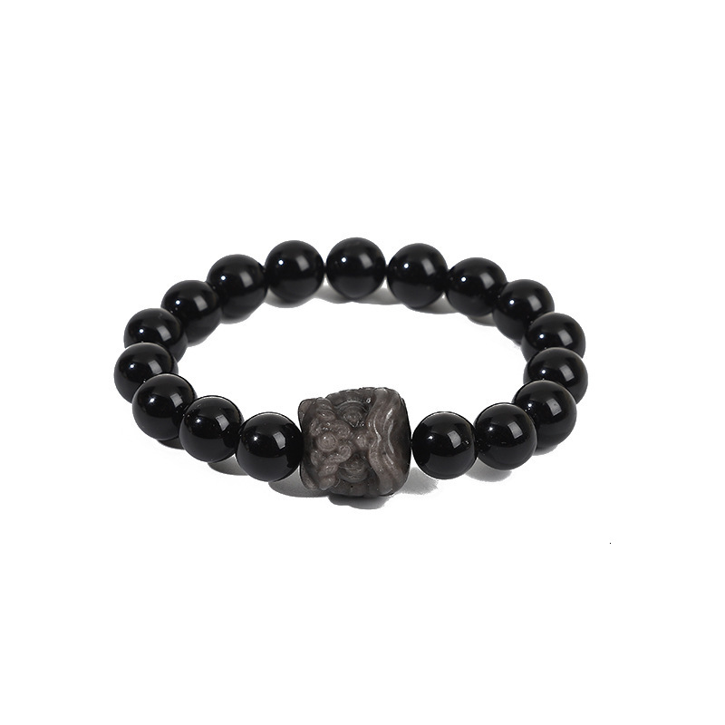 Obsidian bead for Valentine's Day gift, zodiac year bracelet, men's new Chinese lion awakening bracelet