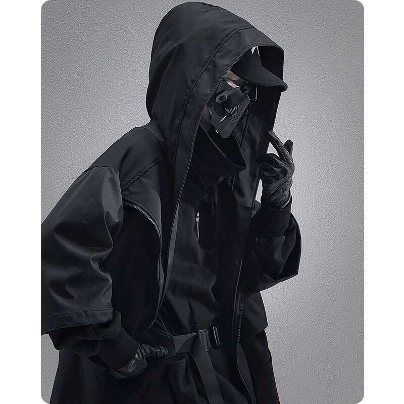 Unisex High Street Spring Functional Academy Style Mid Sleeved Trench Coat Casual Hooded Length Jacket Men'S clothing