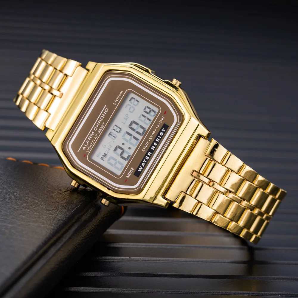 Luxury LED Digital Watches for Men Stainless Steel Gold Silver Electronic Watch Fashion Business Mens Watch relogios masculino M250526