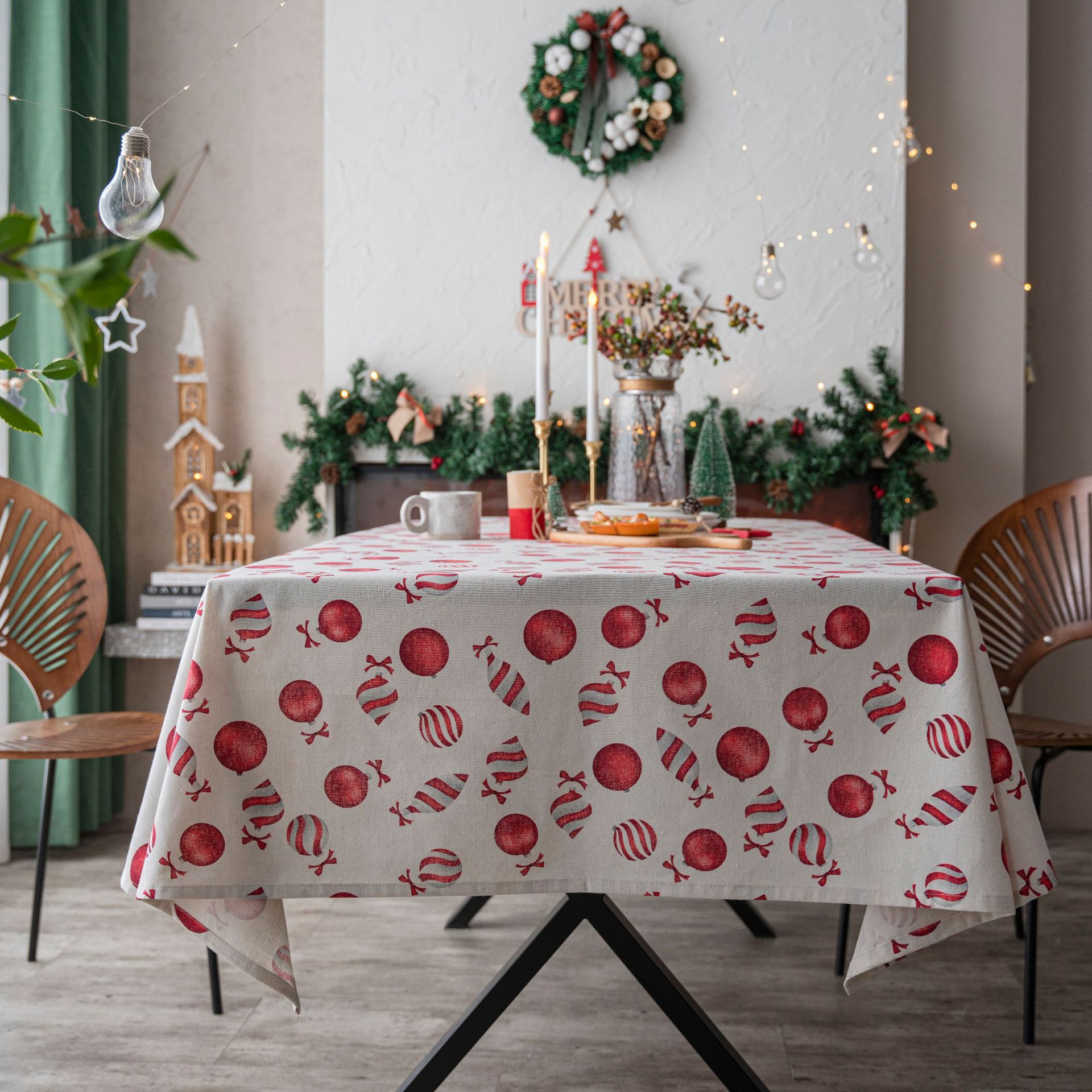 B381 Tablecloth Green Leaf Sketch Tablecloth American Style Rectangular Fabric Factory Direct Supply
