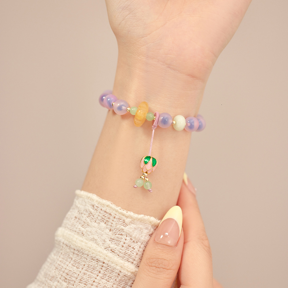 Temple style Sugar Heart Agate Bracelet, Women's New Chinese Handstring, Good Luck Peach Pendant, Bracelet