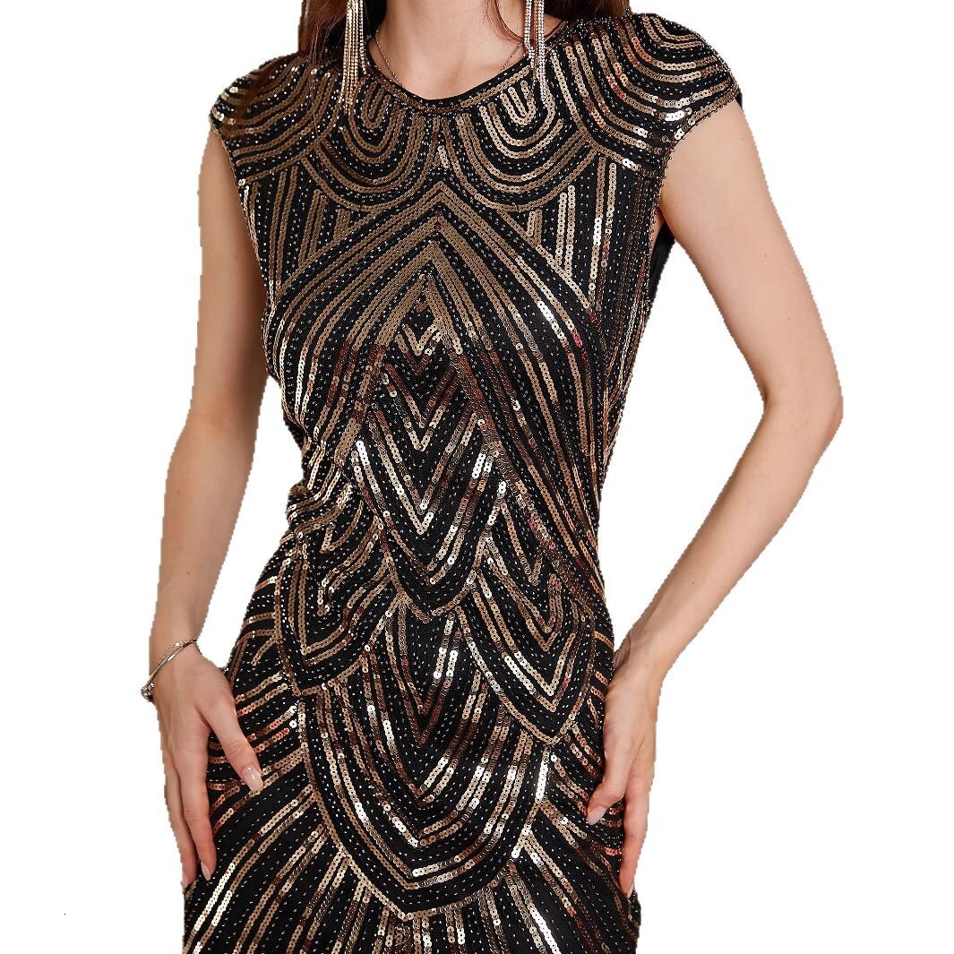 2025 sequined round neck ball tassel dress sexy host dress dinner dress