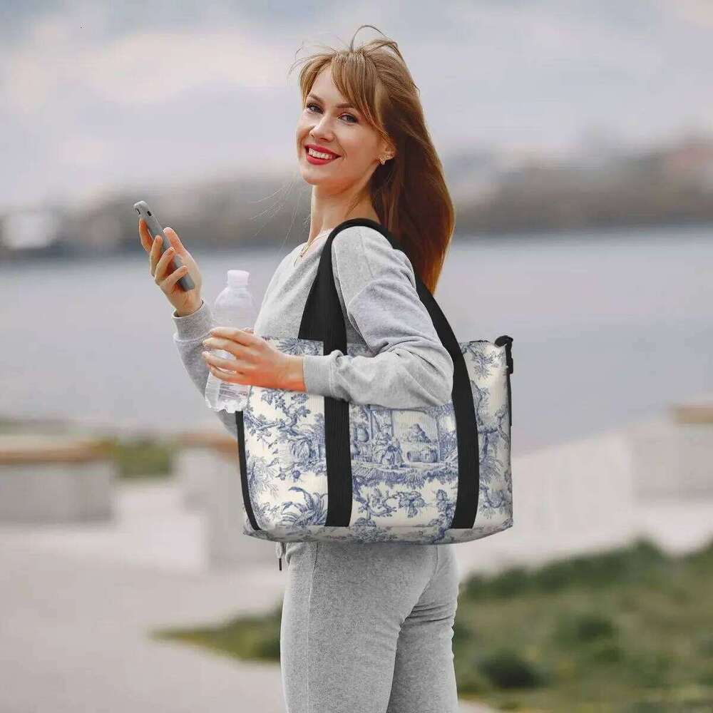 Women's Bags Designer Toile De Jouy Patterns Tote Women Large Capacity French Motif Beach Gym Shoulder Travel Bag