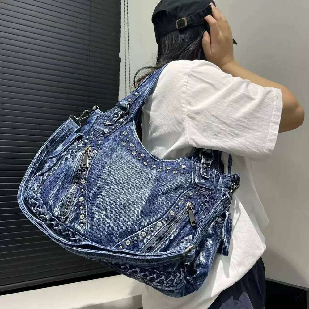 Women's Bags Designer Women's Fashion Denim Handbag Large Capacity Dia Multi-Zipper Shoulder Crossbody Bag