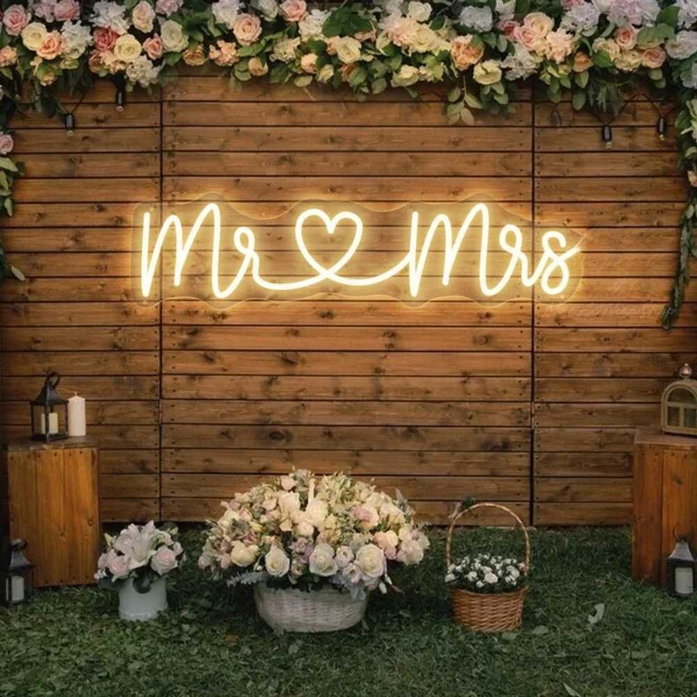 Mr Mrs Neon Sign LED Light Wedding Party Wall LED Neon Signs Room Hanging Aesthetic Decoration Gifts Miss Mrs LED Neon Light W250526