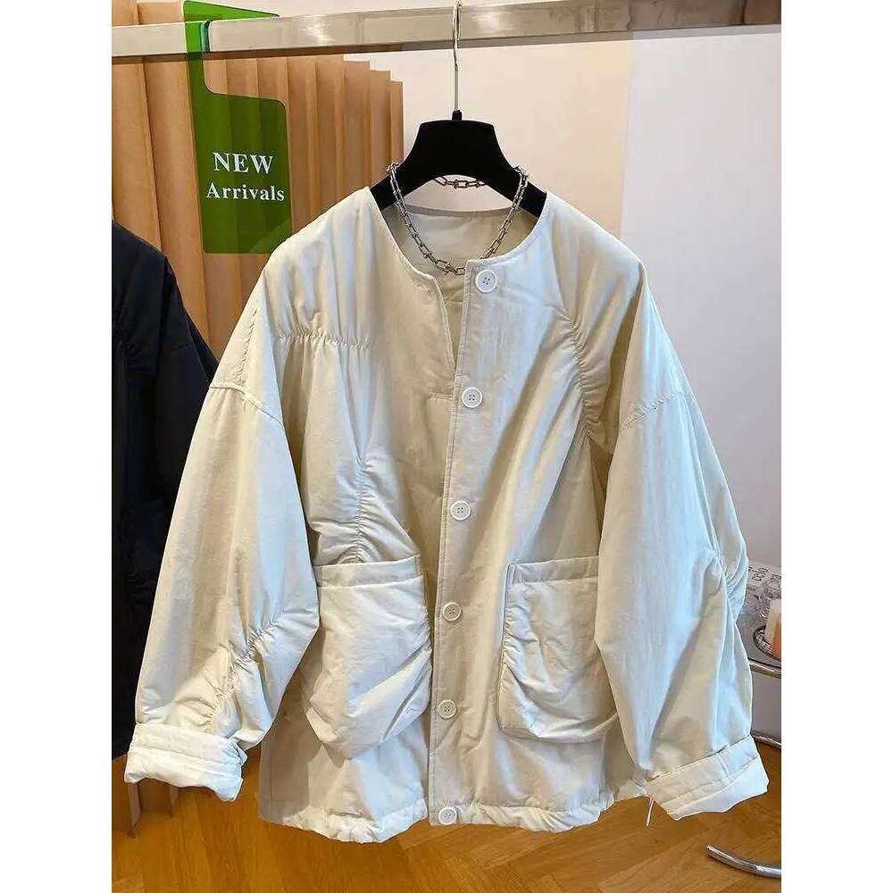 Matakawa Light Weight Jackets Women Solid Autumn Winter Loose Pockets Vintage Coats Parkas Korean Fashion Casual Outwears