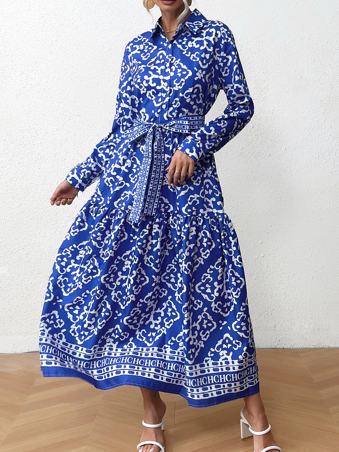Womens dress with a niche design style lace up temperament elegant long skirt