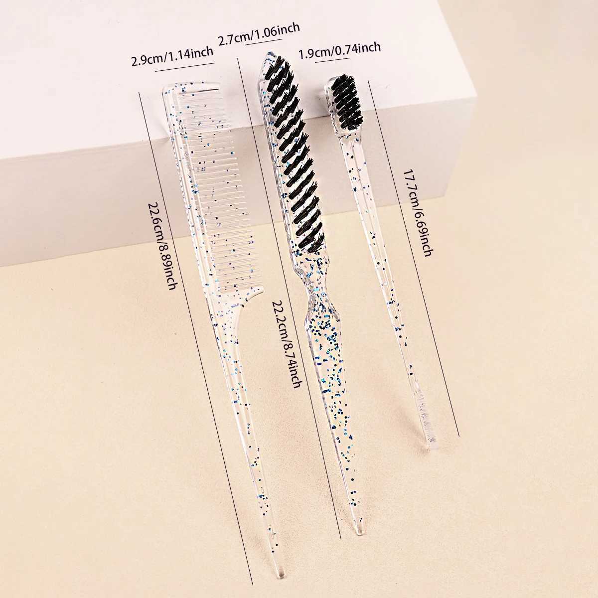 3PCS crystal hair comb set back brush tear style hair brush pointed tail comb suitable for thick and sparse hair care R250526