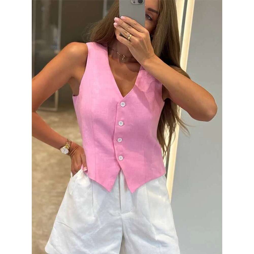 Women Vest Skirt Suit Solid V-Neck Single Breasted Sleeveless Short Top Wide Leg Skirts Female Elegant Summer Lady Beach Wears