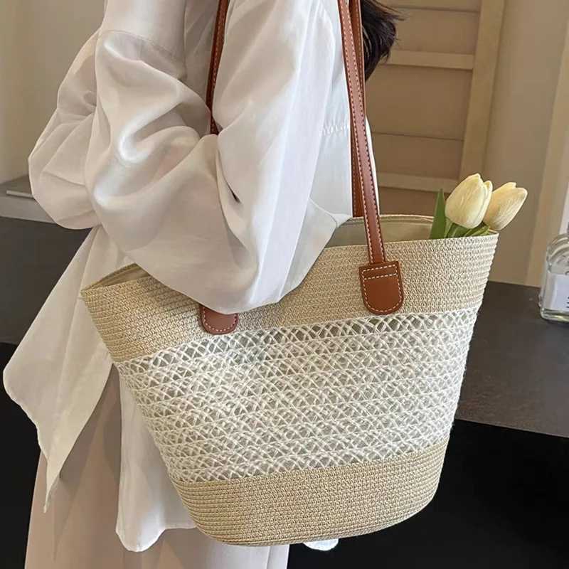 Large Capacity Women Braided Basket Beach Bags Rattan Woven Shoulder Bag Women Handmade Straw Handbags Summer Travel Bags W250524