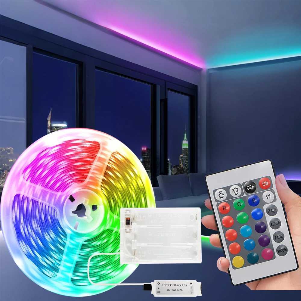 Battery pack powered LED strip with 24 key remote control for color change suitable for living room and bedroom. W250526
