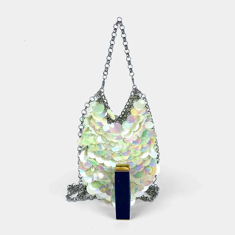 new shiny bundling colorful fish scale sequin hand woven banquet bead mobile phone crossbody women's bag