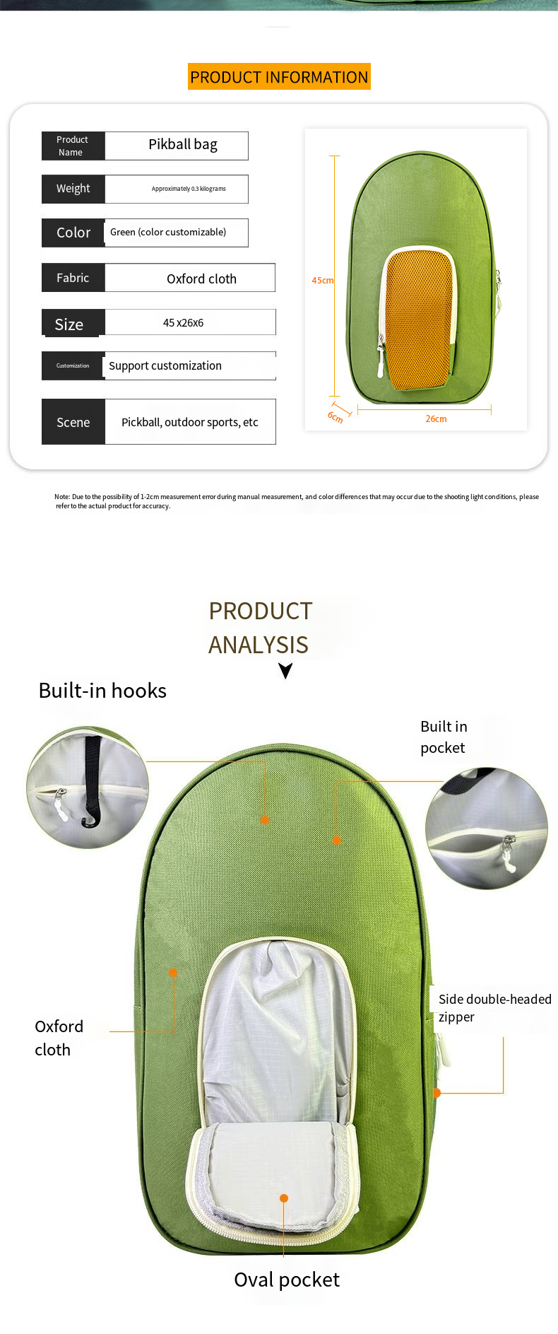 Sports racket bag with single shoulder strap, hook ball pocket, oval shaped activity tennis, sports pickle bag