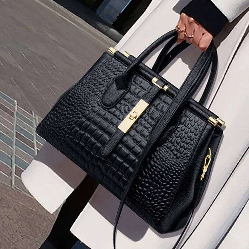 Women's Bags Designer Alligator Print Handbag Stylish Zipper Two-Hand Handle Handbag - Perfect For Work And Office Use