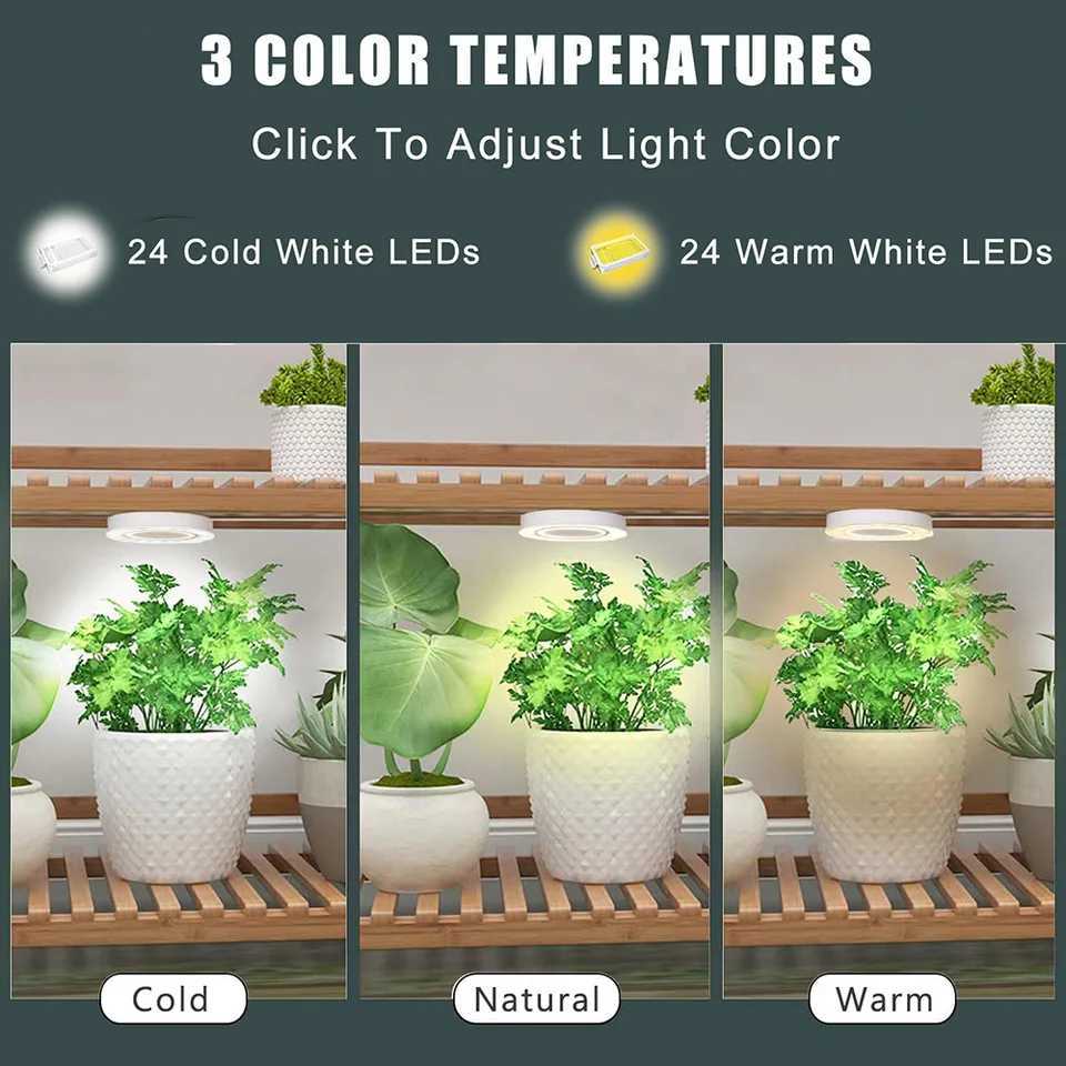 LED Grow Light Full Spectrum 10 Levels Dimmable Auto On/Off Timer Ceiling Under Cabinet Halo Plant Growing Lamp for Indoor PlantsXJ250526