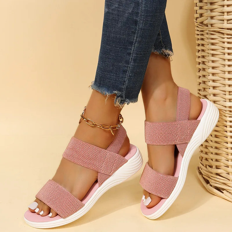 Womens Knit Elastic Cloth Wedge Sandals Slip On Lightweight Walking Sandals Women Plus Size Comfortable Summer Shoes Woman 250519