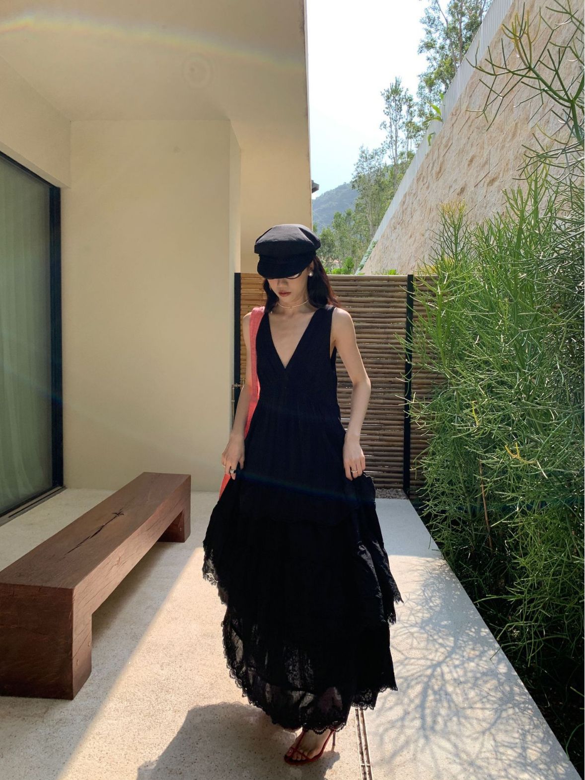 XR180 Summer French Cake Skirt Women's Temperament Sleeveless V-neck Dress