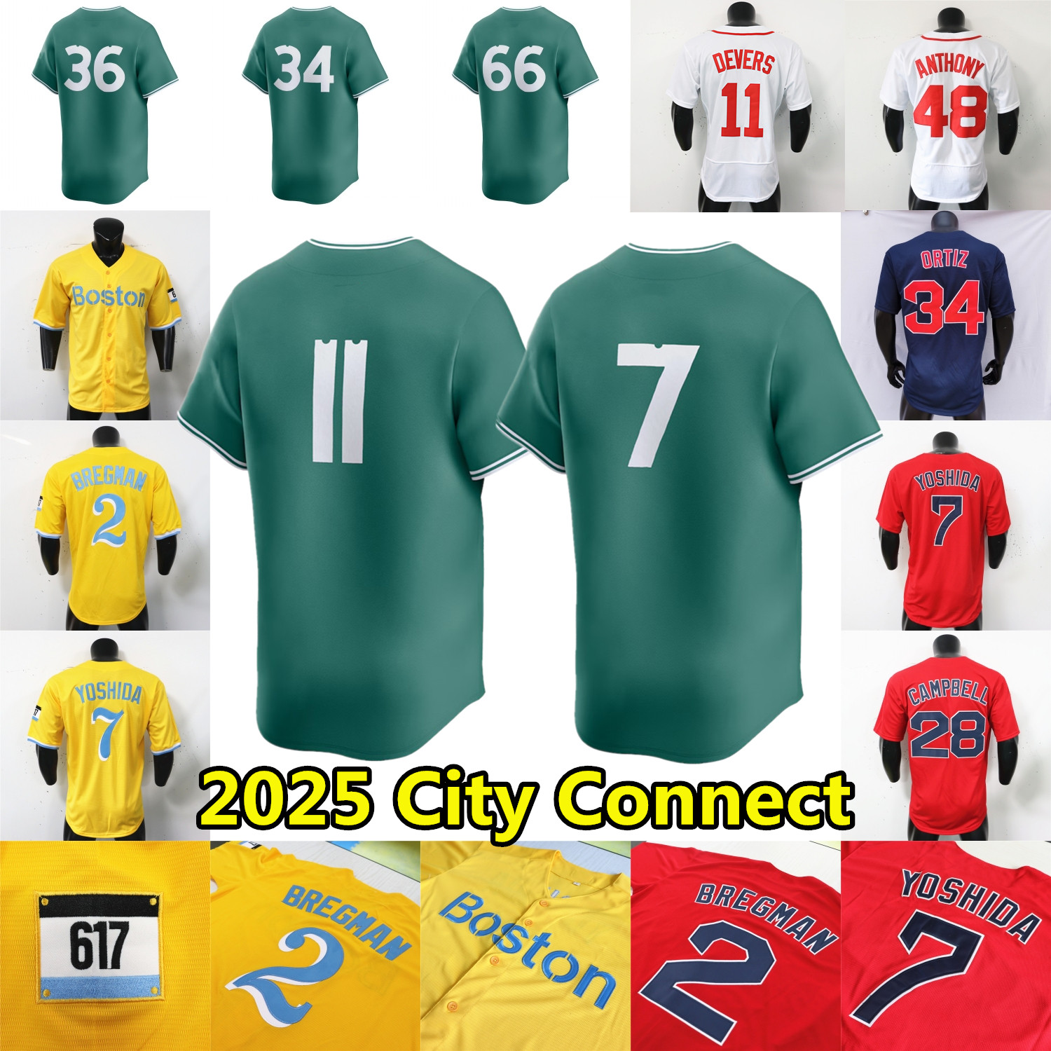 2025 City Jersey Alex Bregman Roman Anthony Walker Buehler Kristian Campbell Masataka Yoshida Rafael Devers Story Ortiz Garciaparra Wakefield Marcelo Mayer