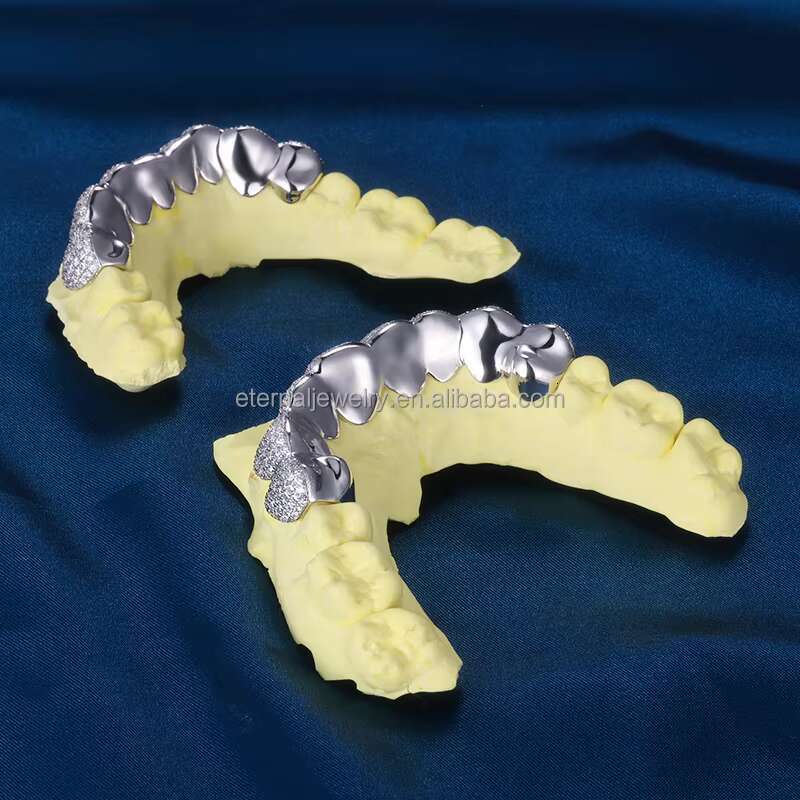 Custom Top Bottom 8 S925 Silver VVS Moissanite Diamond Grillz 10K 14K 18K Solid White Gold Iced Out Grillz for Teeth