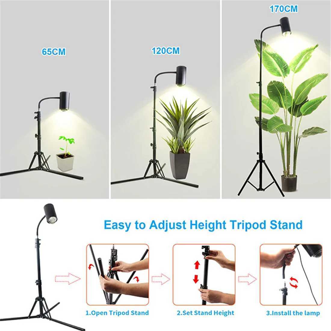 Tripod Standing Dimmable 20W LED Growing Light Red/Blue/Day White Full Spectrum Floor Timing Plant Lamp for Seedling FloweringXJ250526