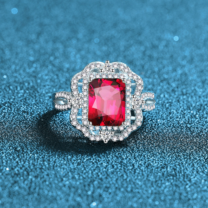 Elegant Emerald Cut Blue Gemstone Ring for Women, Double Halo 925 Sterling Silver Statement Cocktail Jewelry for Party or Gift