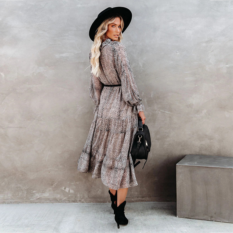 New Womens Wear New Product V-Neck Long Sleeve Dress Loose Dotted Midlength Dress