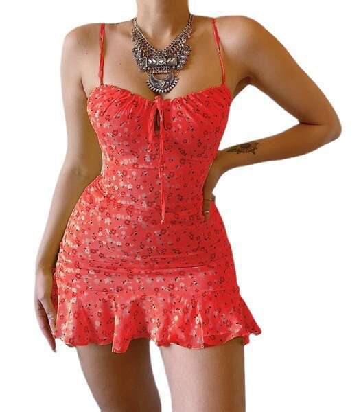 Tight Cut Out Dresses Spring Summer Sexy Floral Strap Hollow Out Front Dress Sexy Dress