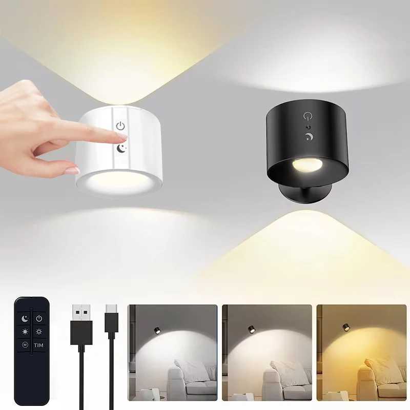 LED Mini Magnetic Wall Lamp Dual Head Touch Control Remote Wireless Portable Night Light 360 Rotatable USB Recharge Ambient LampXJ250526